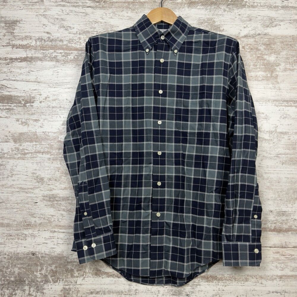 Brooks Brothers Regent Flannel Shirt Mens M Blue Gray Plaid Non-Iron Cotton LS